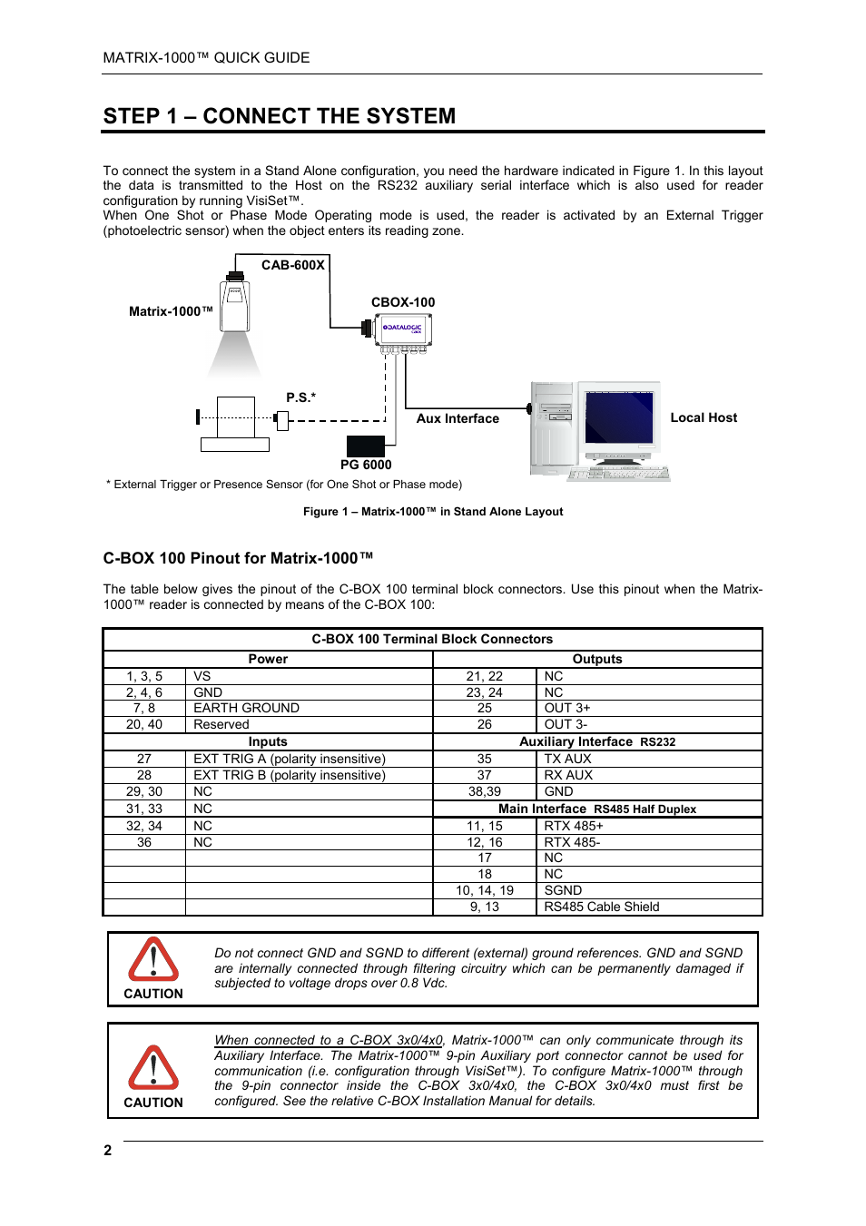 Step 1 – connect the system | Datalogic Scanning Reader Matrix-1000 User Manual | Page 2 / 14