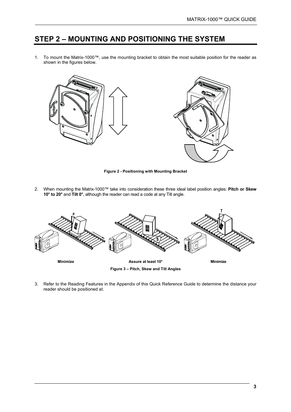 Step 2 – mounting and positioning the system | Datalogic Scanning Reader Matrix-1000 User Manual | Page 3 / 14