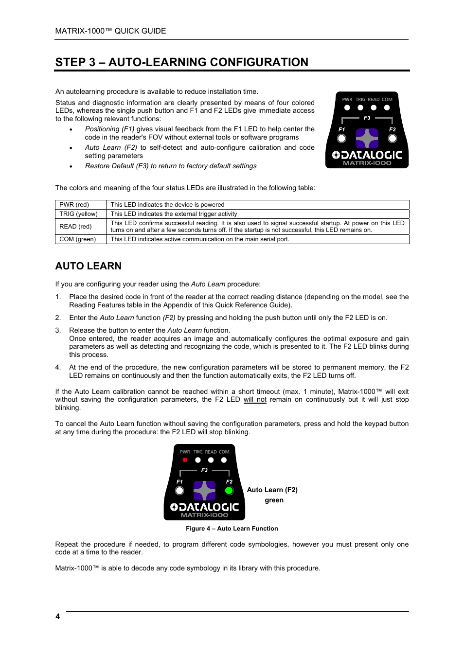 Step 3 – auto-learning configuration, Auto learn | Datalogic Scanning Reader Matrix-1000 User Manual | Page 4 / 14