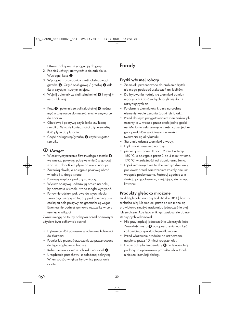 Porady, Uwaga, Frytki własnej roboty | Produkty głęboko mrożone | Silvercrest SKF 2300 A1 User Manual | Page 22 / 91