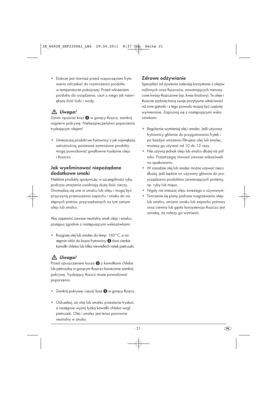 Uwaga, Jak wyeliminować niepożądane dodatkowe smaki, Zdrowe odżywianie | Silvercrest SKF 2300 A1 User Manual | Page 23 / 91