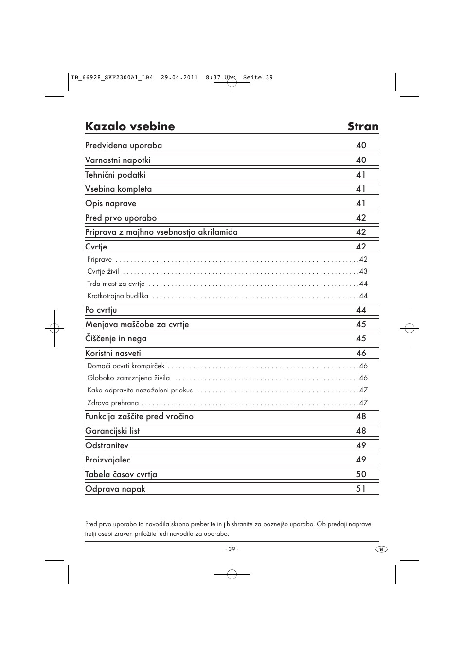 Kazalo vsebine stran | Silvercrest SKF 2300 A1 User Manual | Page 41 / 91