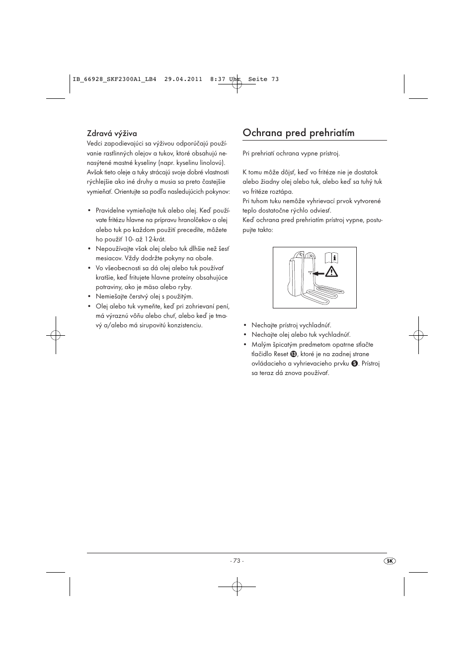 Ochrana pred prehriatím, Zdravá výživa | Silvercrest SKF 2300 A1 User Manual | Page 75 / 91