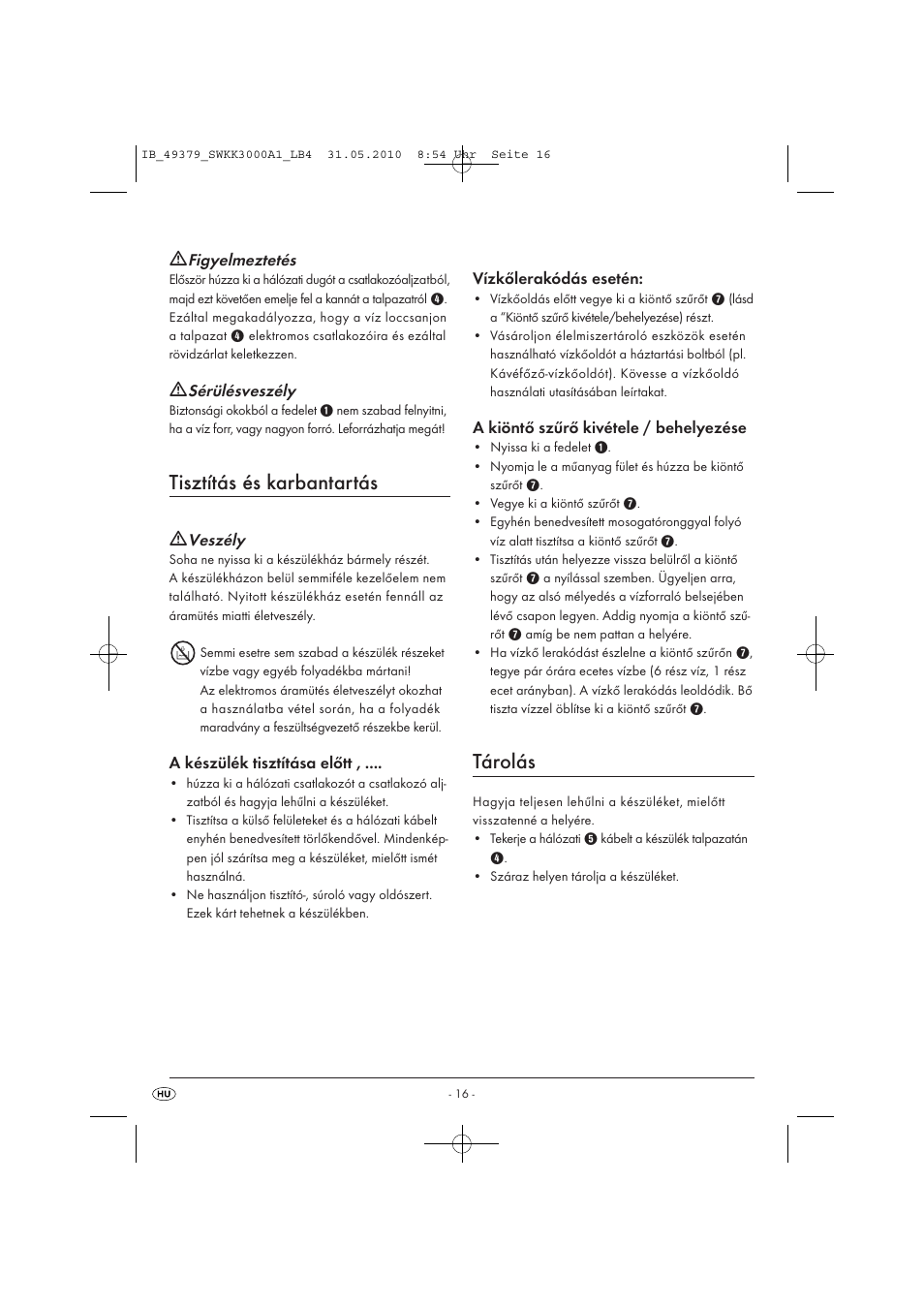Tisztítás és karbantartás, Tárolás | Silvercrest SWKK 3000 A1 User Manual | Page 18 / 49