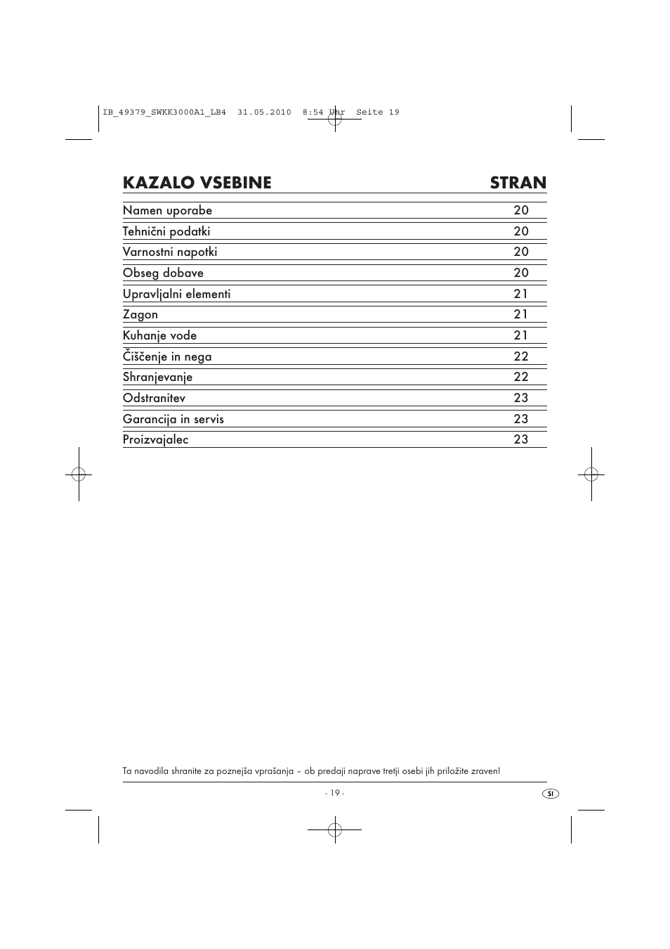 Kazalo vsebine stran | Silvercrest SWKK 3000 A1 User Manual | Page 21 / 49
