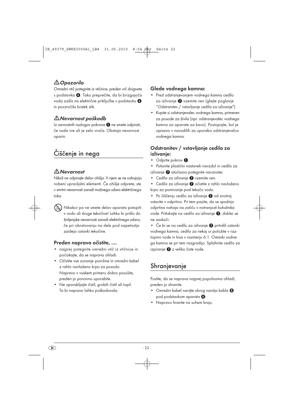 Čiščenje in nega, Shranjevanje | Silvercrest SWKK 3000 A1 User Manual | Page 24 / 49