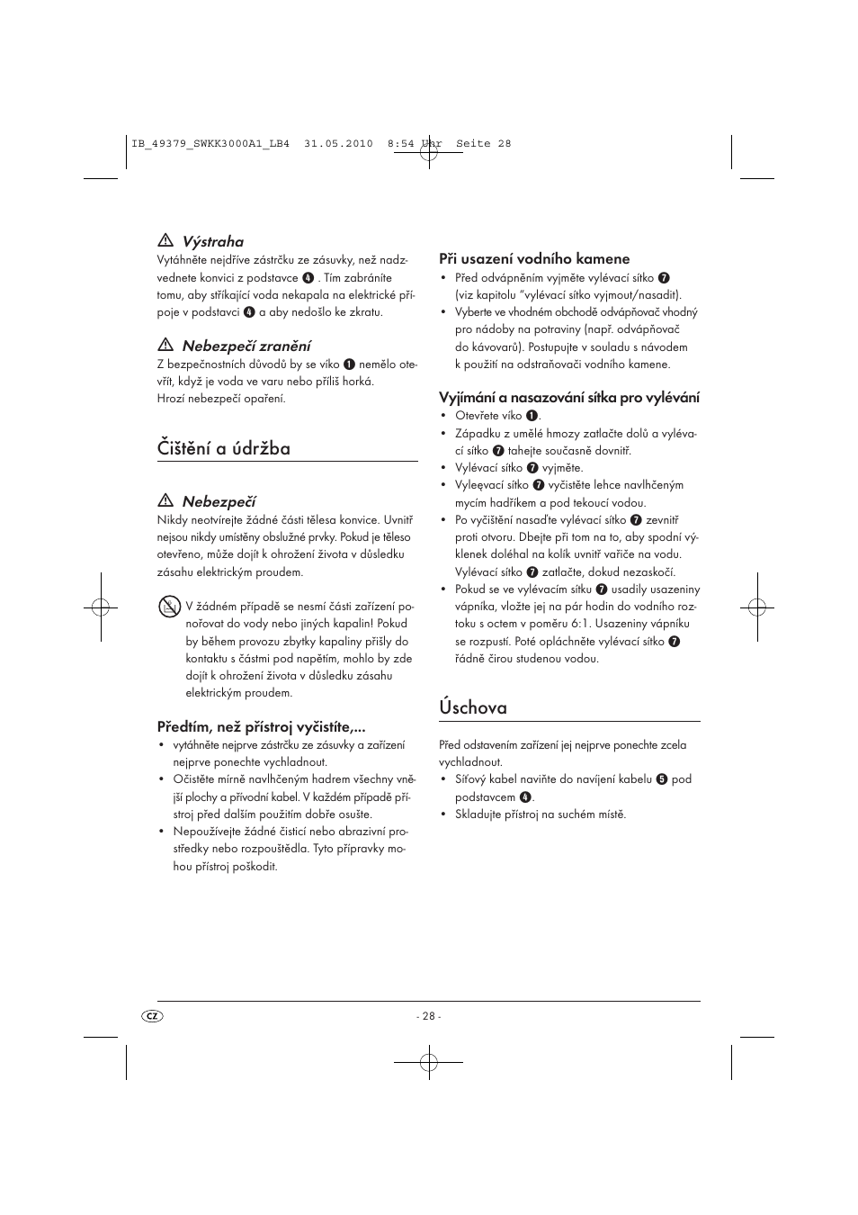 Čištění a údržba, Úschova | Silvercrest SWKK 3000 A1 User Manual | Page 30 / 49