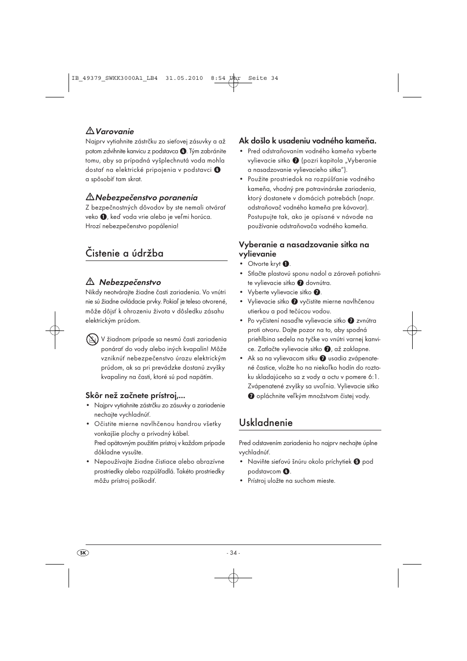 Čistenie a údržba, Uskladnenie | Silvercrest SWKK 3000 A1 User Manual | Page 36 / 49