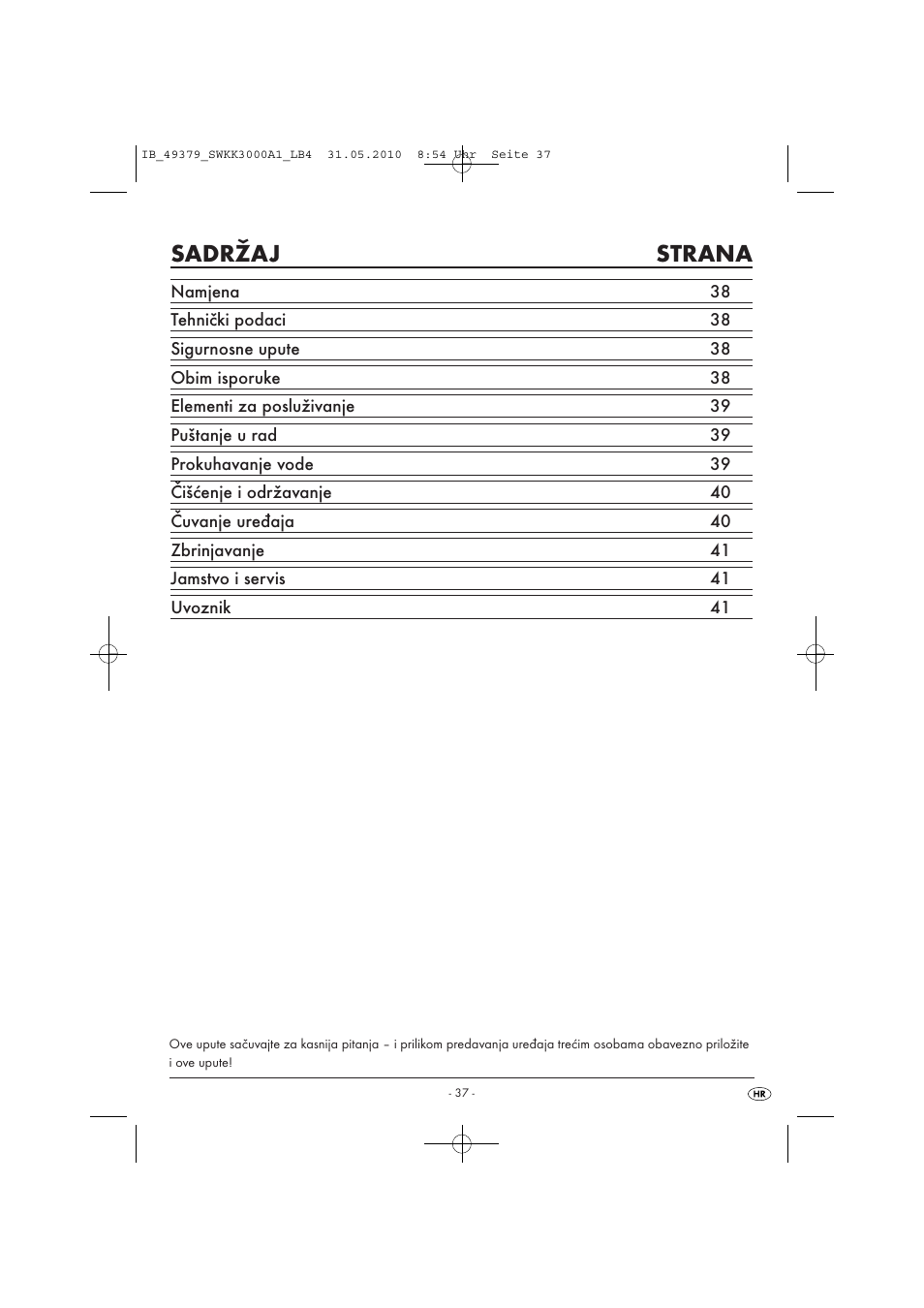 Sadržaj strana | Silvercrest SWKK 3000 A1 User Manual | Page 39 / 49