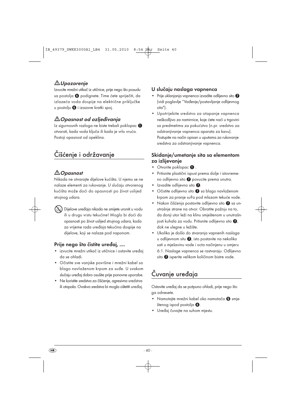 Čišćenje i održavanje, Čuvanje uređaja | Silvercrest SWKK 3000 A1 User Manual | Page 42 / 49