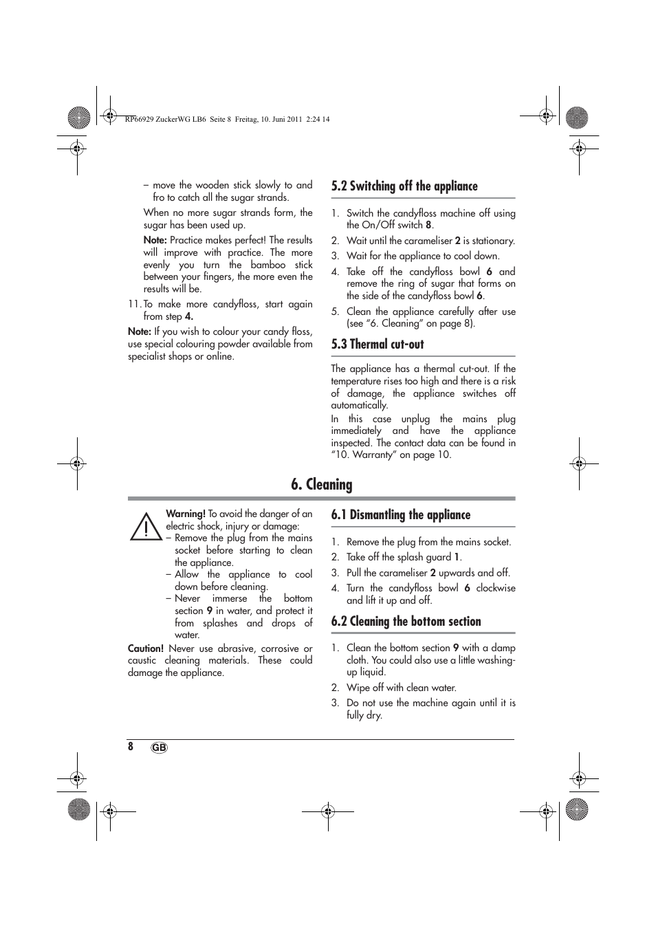 Cleaning, 2 switching off the appliance, 3 thermal cut-out | 1 dismantling the appliance | Silvercrest SZW 400 A1 User Manual | Page 10 / 14