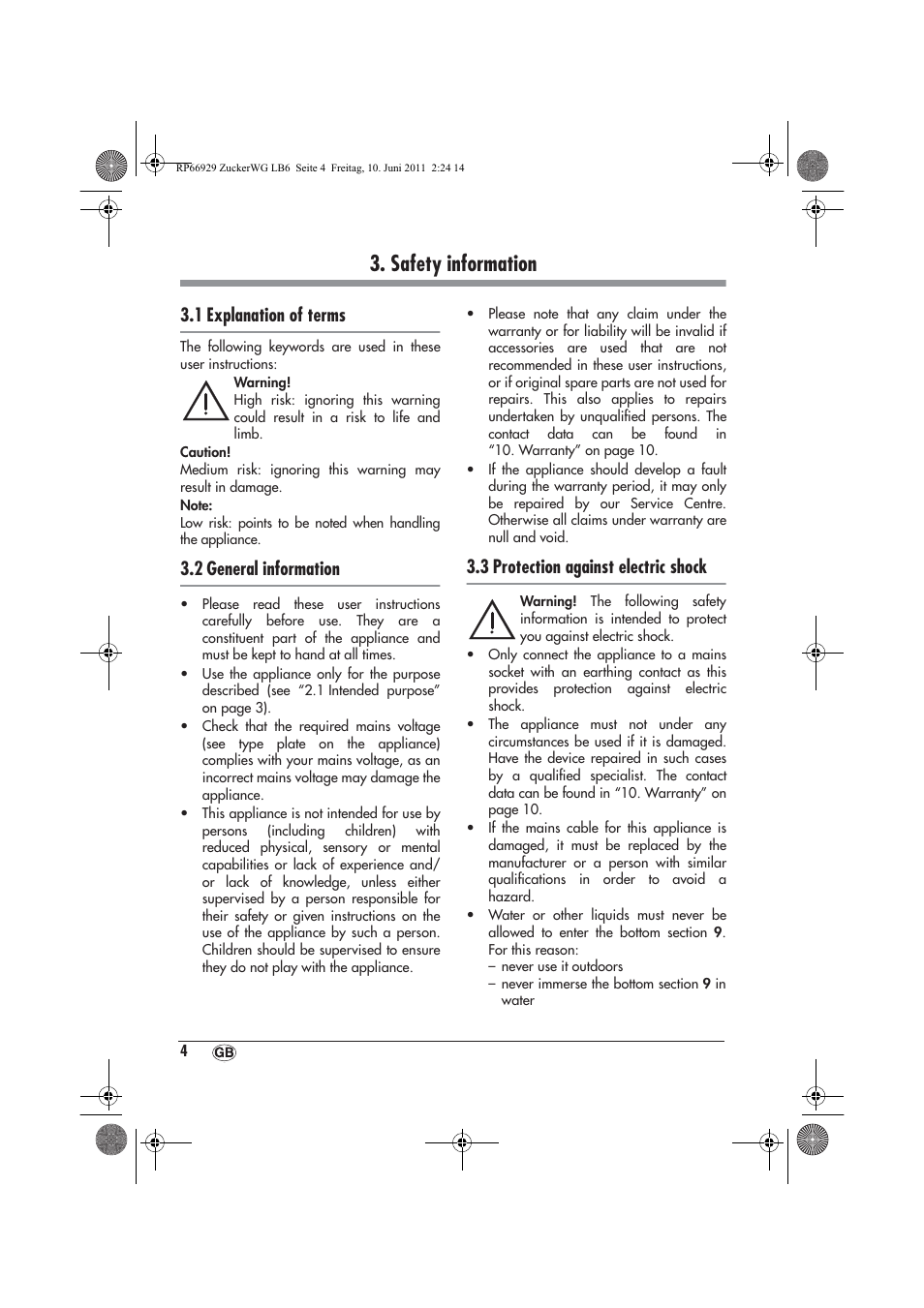 Safety information, 1 explanation of terms, 2 general information | 3 protection against electric shock | Silvercrest SZW 400 A1 User Manual | Page 6 / 14