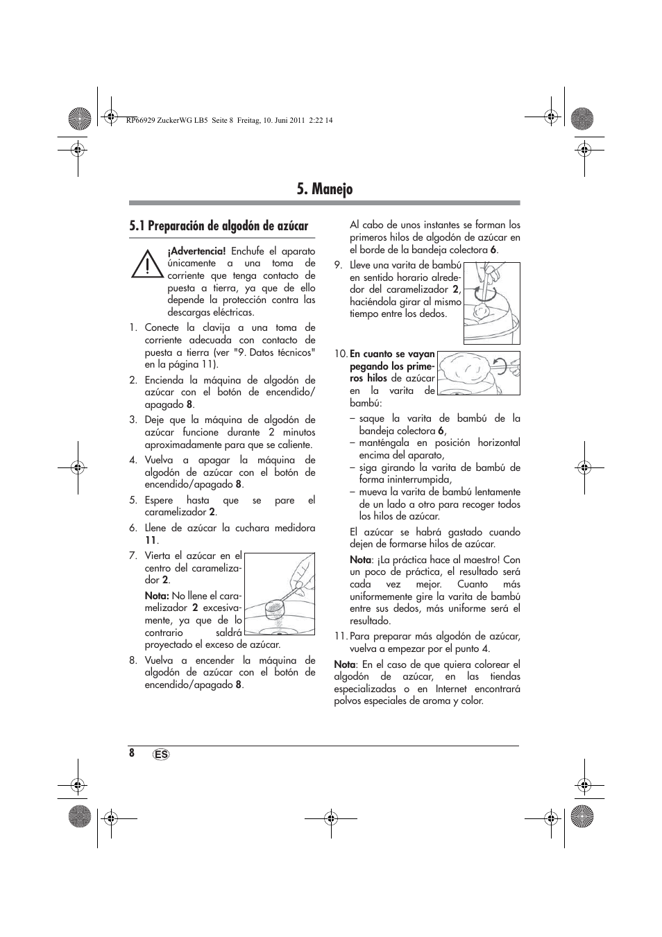 Manejo, 1 preparación de algodón de azúcar | Silvercrest SZW 400 A1 User Manual | Page 10 / 50