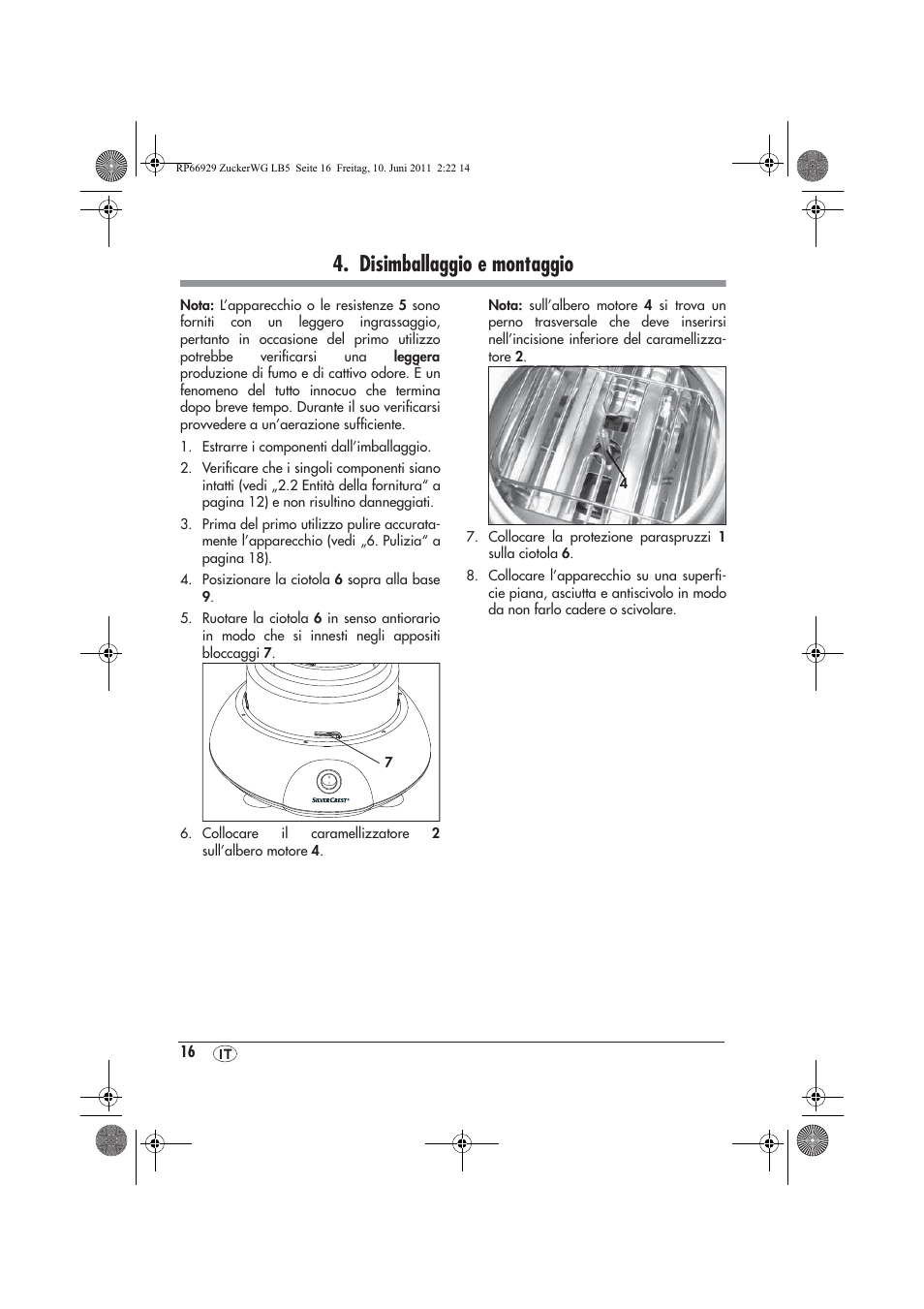 Disimballaggio e montaggio | Silvercrest SZW 400 A1 User Manual | Page 18 / 50