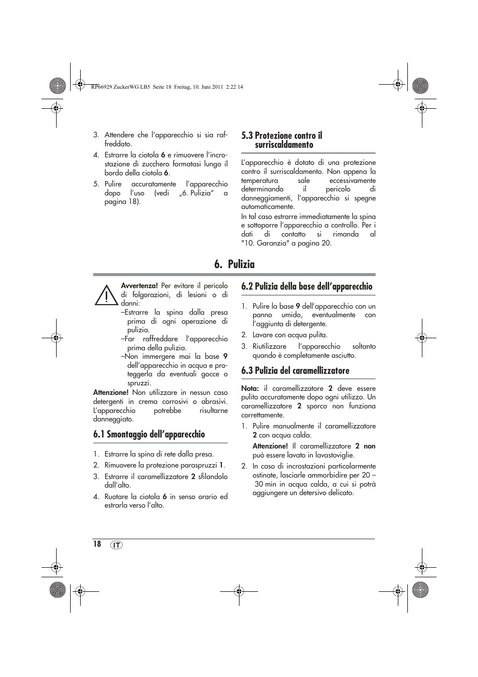 Pulizia, 3 protezione contro il surriscaldamento, 1 smontaggio dell’apparecchio | 2 pulizia della base dell’apparecchio, 3 pulizia del caramellizzatore | Silvercrest SZW 400 A1 User Manual | Page 20 / 50