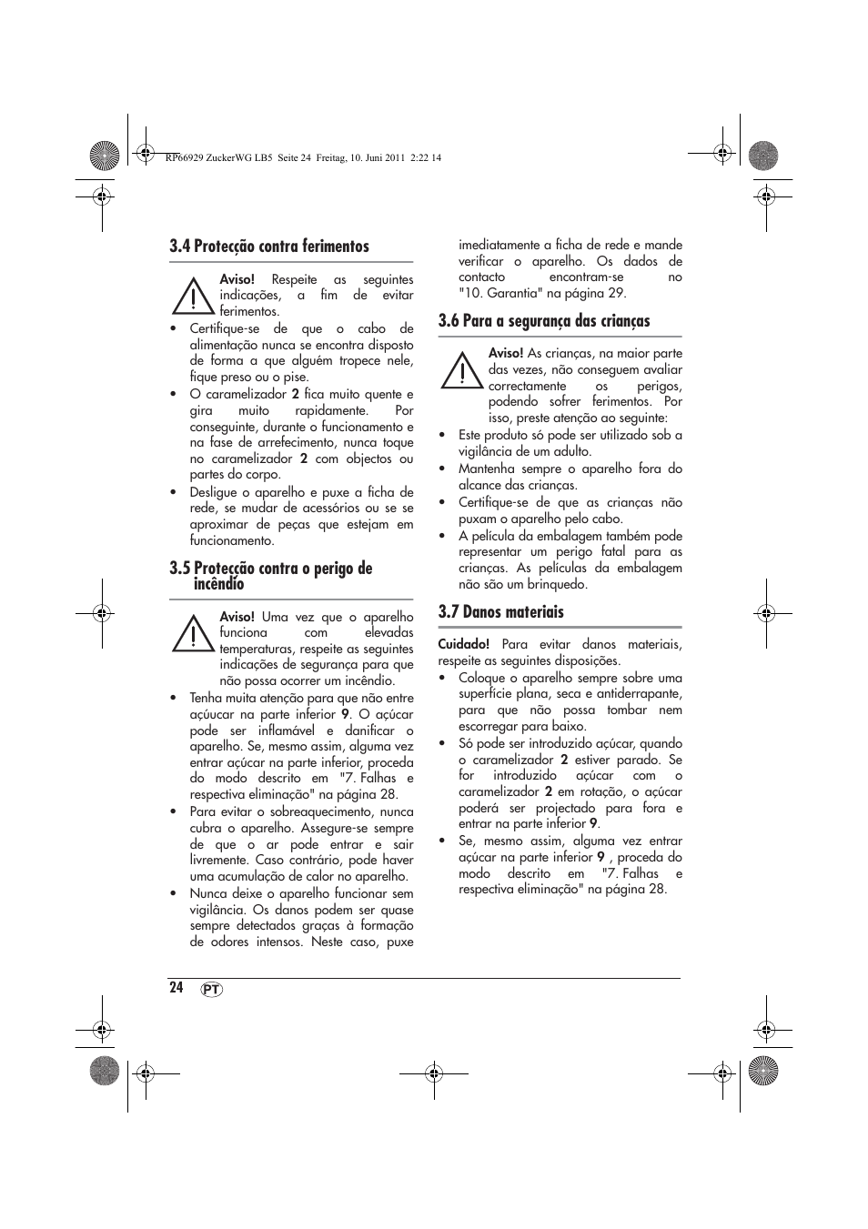 4 protecção contra ferimentos, 5 protecção contra o perigo de incêndio, 6 para a segurança das crianças | 7 danos materiais | Silvercrest SZW 400 A1 User Manual | Page 26 / 50