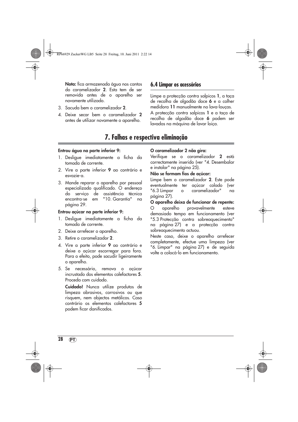 Falhas e respectiva eliminação, 4 limpar os acessórios | Silvercrest SZW 400 A1 User Manual | Page 30 / 50
