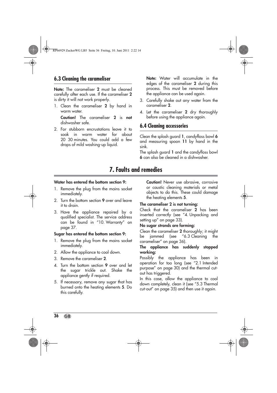 Faults and remedies, 3 cleaning the carameliser, 4 cleaning accessories | Silvercrest SZW 400 A1 User Manual | Page 38 / 50