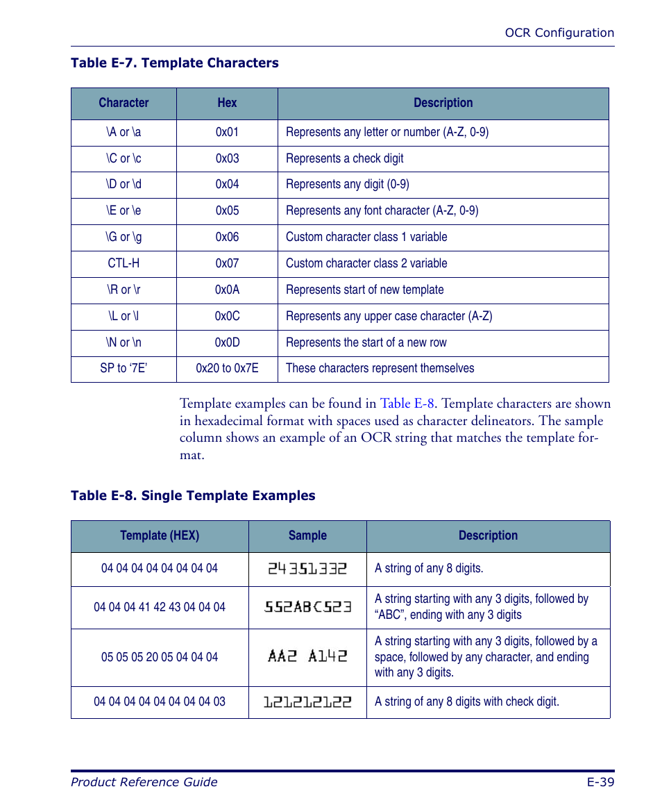 E-39, Table e-7 | Datalogic Scanning FALCON 4400 SERIES User Manual | Page 135 / 212