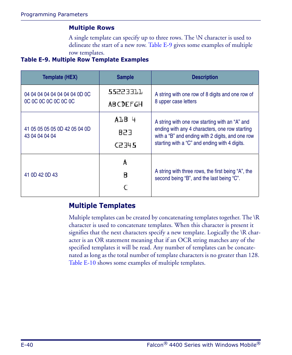Multiple templates | Datalogic Scanning FALCON 4400 SERIES User Manual | Page 136 / 212