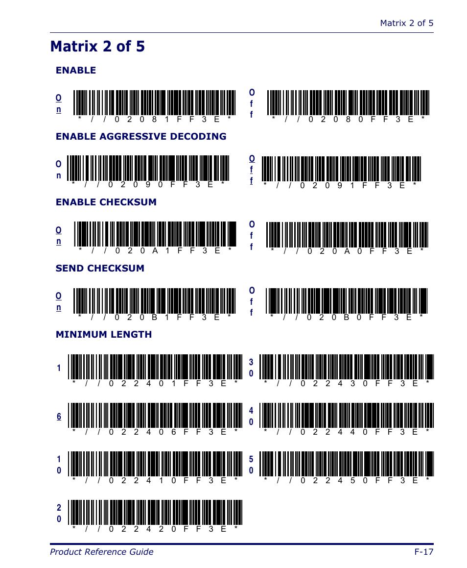 Matrix 2 of 5, F-17 | Datalogic Scanning FALCON 4400 SERIES User Manual | Page 159 / 212