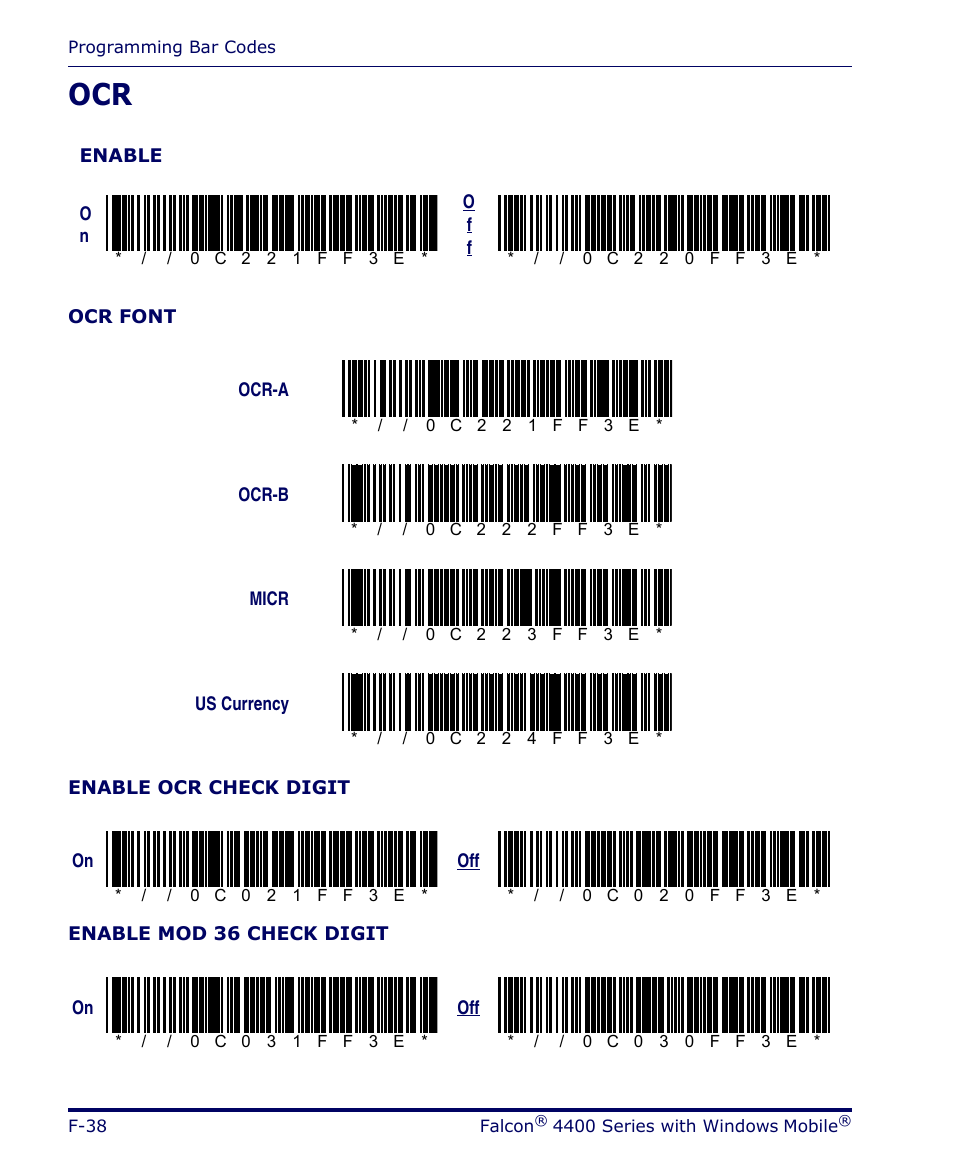 F-38 | Datalogic Scanning FALCON 4400 SERIES User Manual | Page 180 / 212