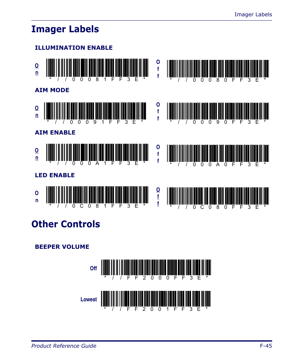 Imager labels, Other controls, F-45 | Imager labels other controls | Datalogic Scanning FALCON 4400 SERIES User Manual | Page 187 / 212