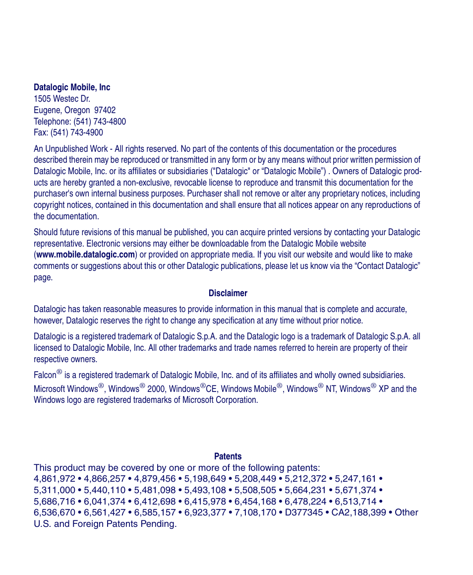Datalogic Scanning FALCON 4400 SERIES User Manual | Page 2 / 212