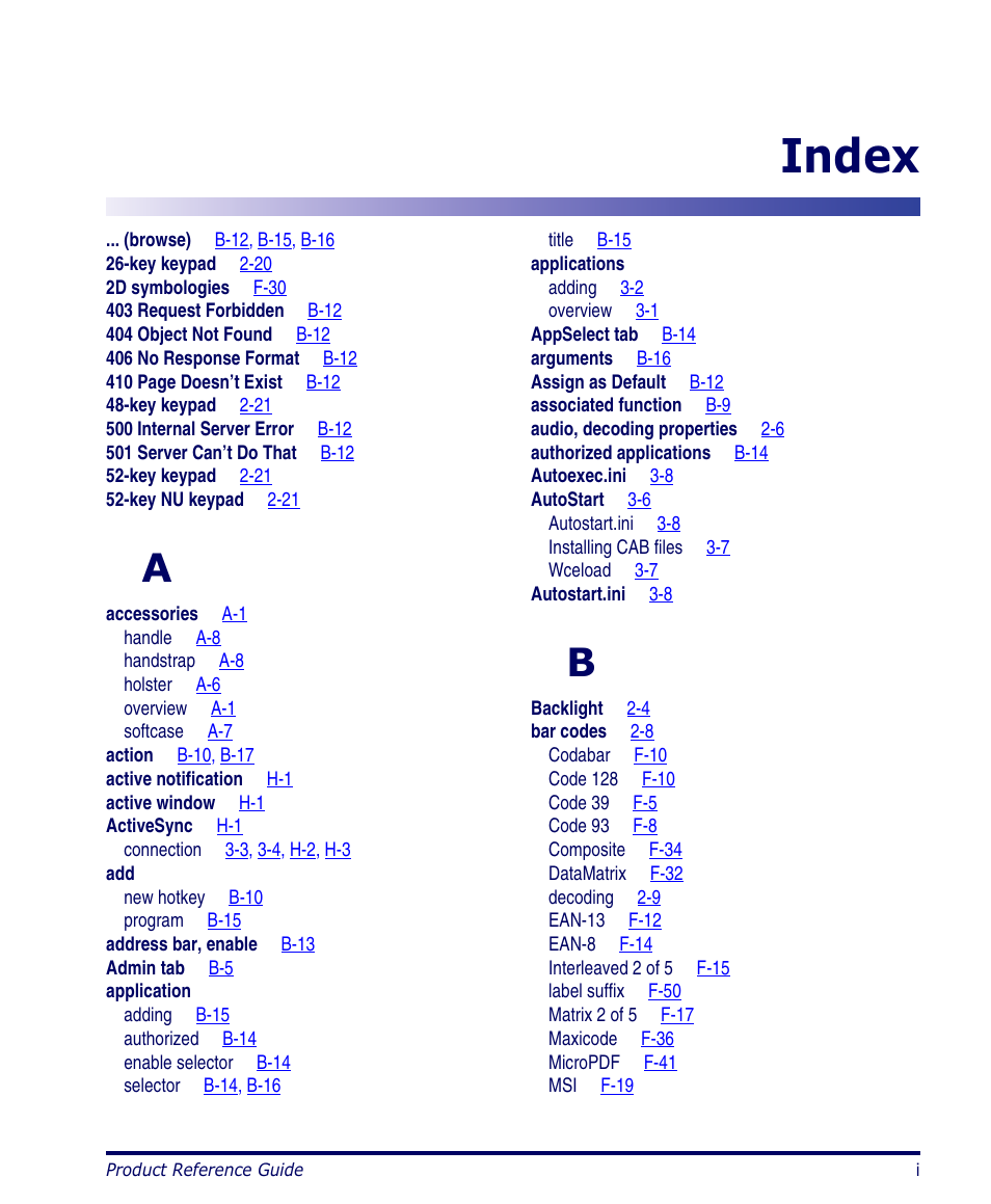 Index | Datalogic Scanning FALCON 4400 SERIES User Manual | Page 201 / 212