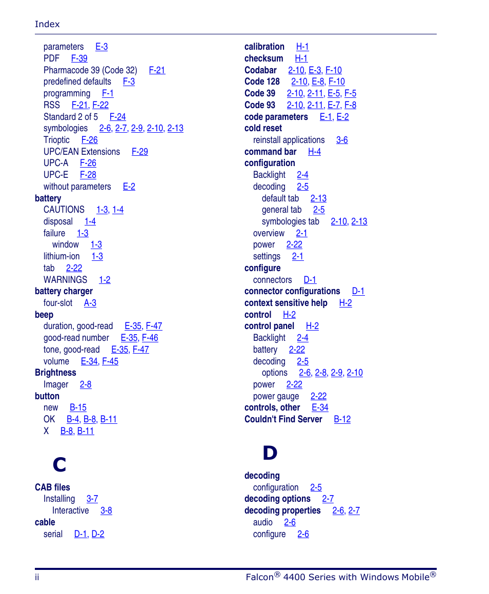 Datalogic Scanning FALCON 4400 SERIES User Manual | Page 202 / 212