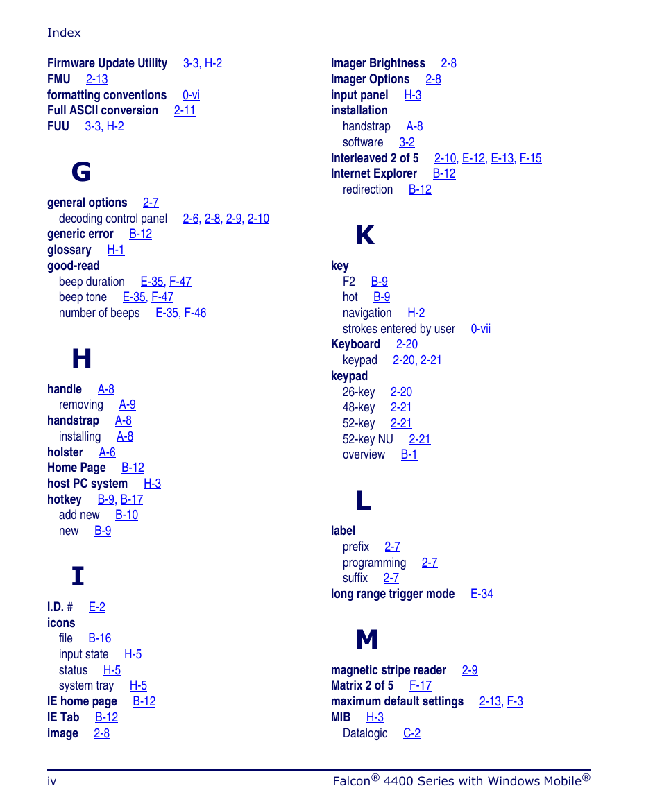 Datalogic Scanning FALCON 4400 SERIES User Manual | Page 204 / 212