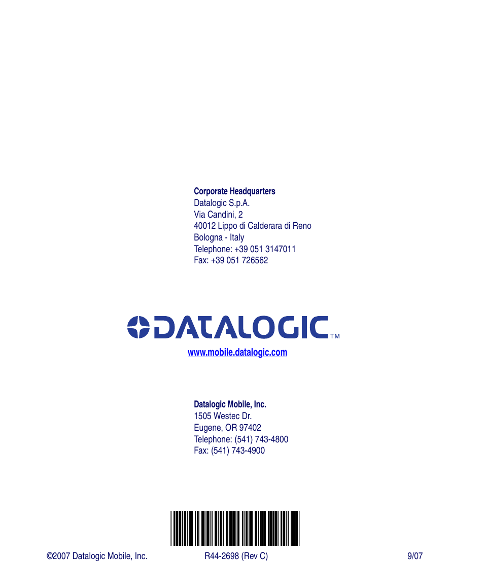 Datalogic Scanning FALCON 4400 SERIES User Manual | Page 212 / 212