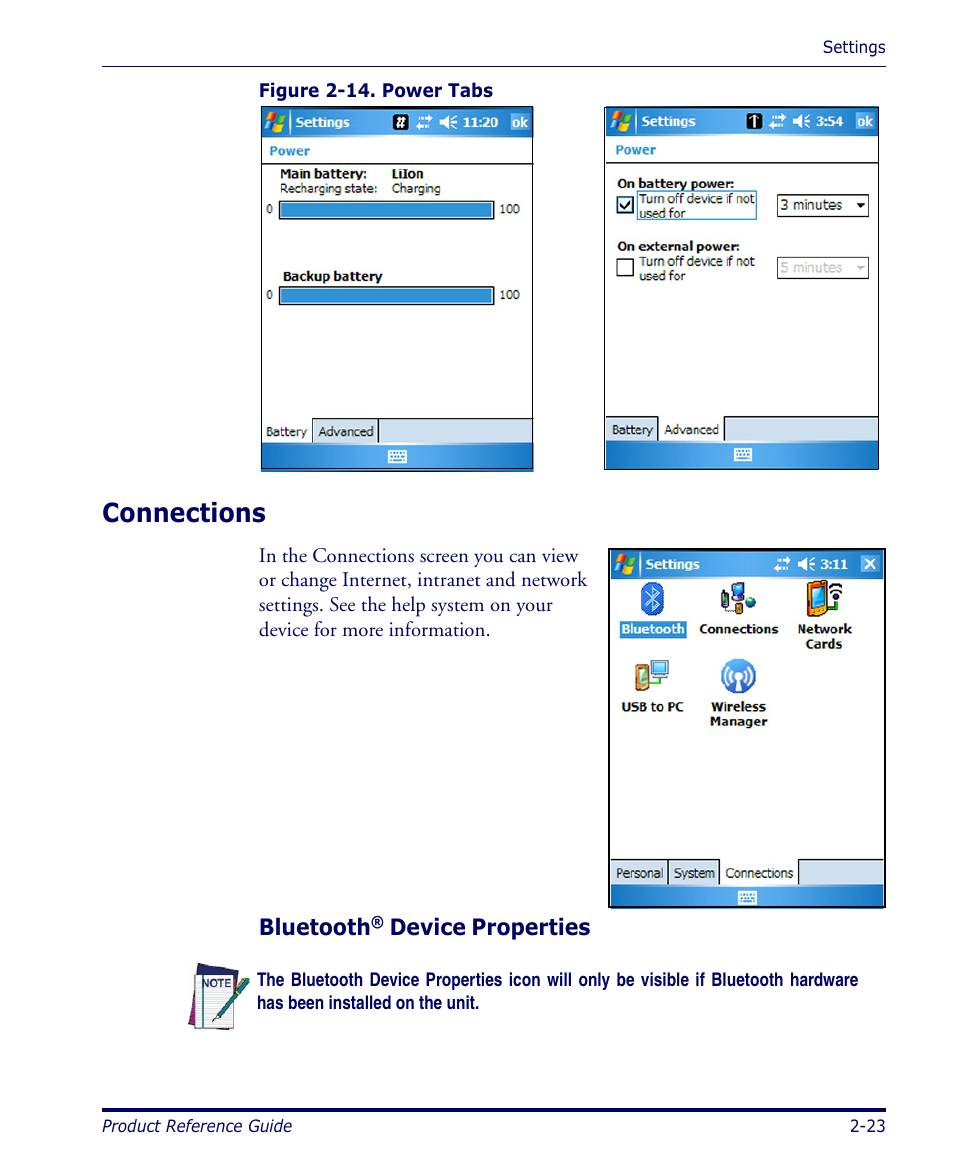 Connections, Bluetooth® device properties, Connections -23 | N in figure, Figure | Datalogic Scanning FALCON 4400 SERIES User Manual | Page 37 / 212