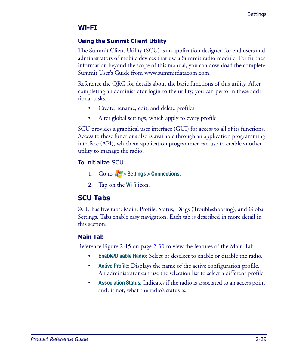 Wi-fi, Scu tabs | Datalogic Scanning FALCON 4400 SERIES User Manual | Page 43 / 212