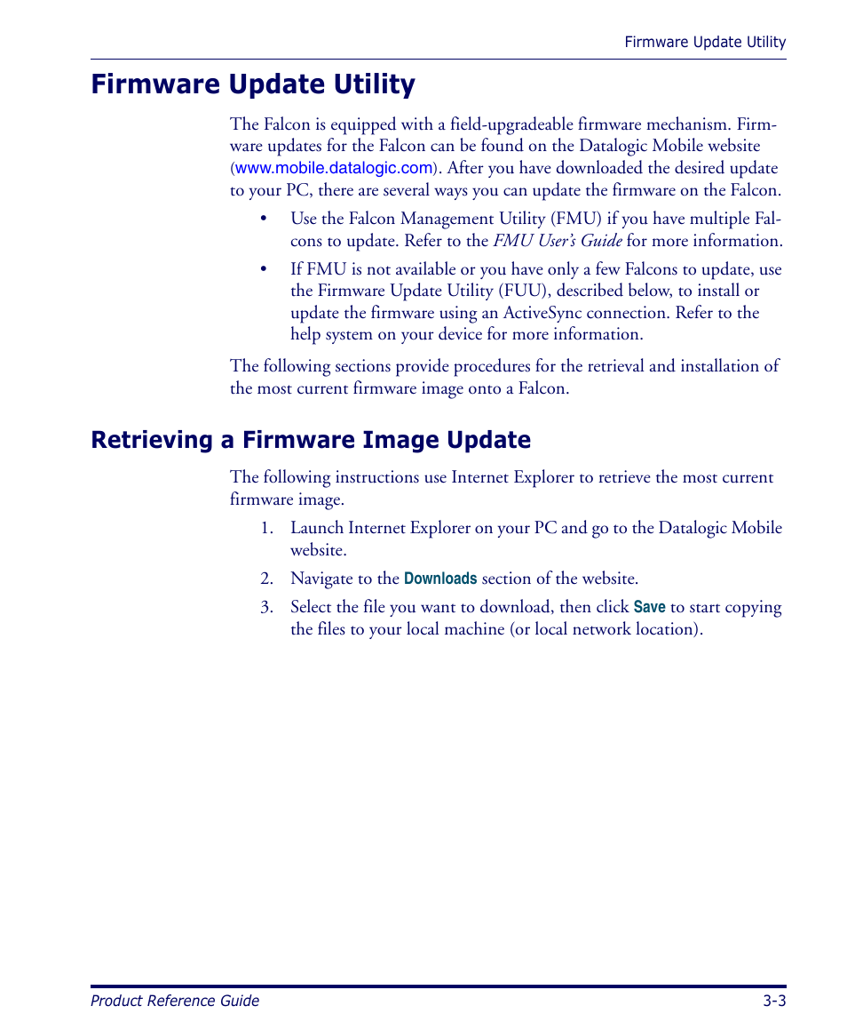 Firmware update utility, Retrieving a firmware image update, Firmware update utility -3 | Retrieving a firmware image update -3, Retrieving a firmware image update, p | Datalogic Scanning FALCON 4400 SERIES User Manual | Page 51 / 212