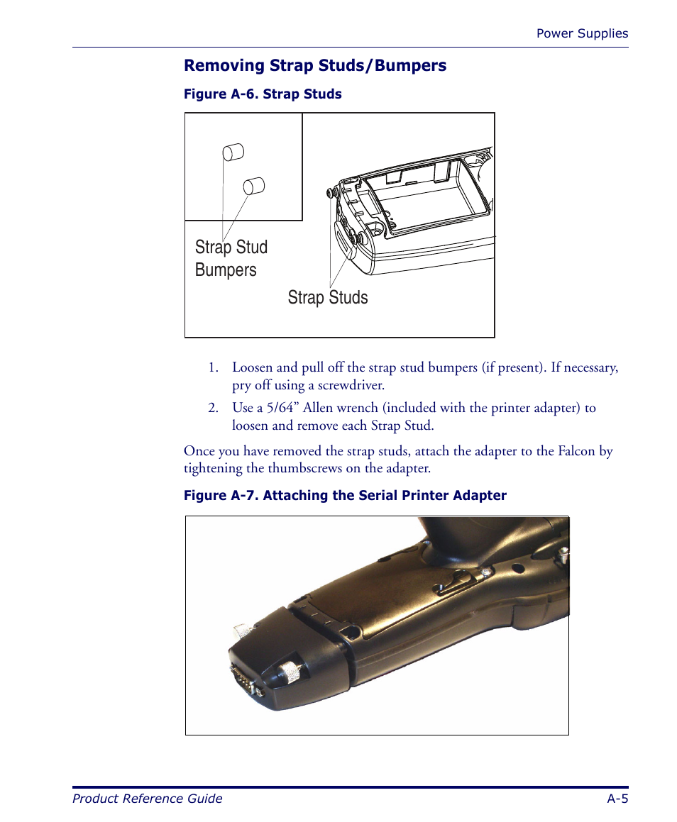Removing strap studs/bumpers, Strap studs strap stud bumpers | Datalogic Scanning FALCON 4400 SERIES User Manual | Page 65 / 212