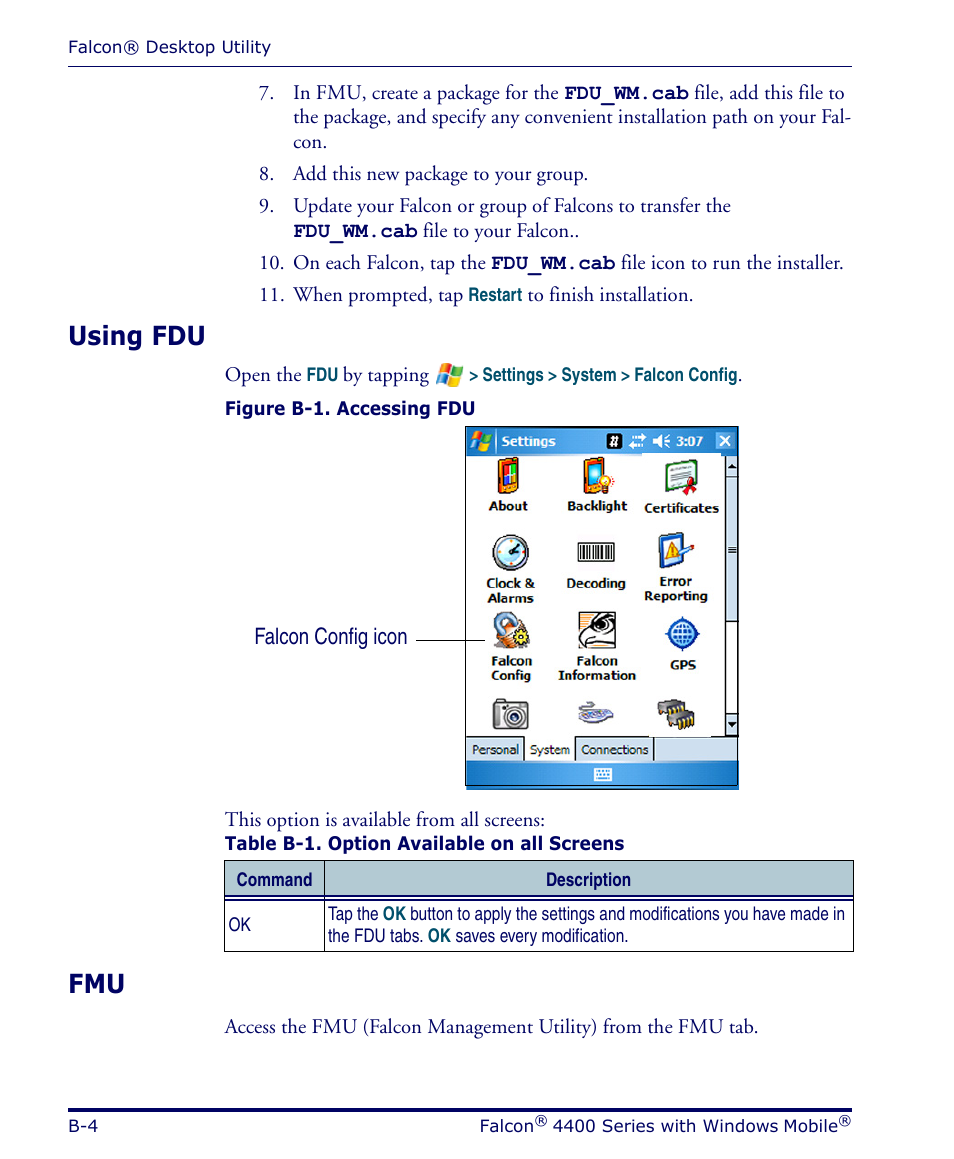 Using fdu | Datalogic Scanning FALCON 4400 SERIES User Manual | Page 76 / 212