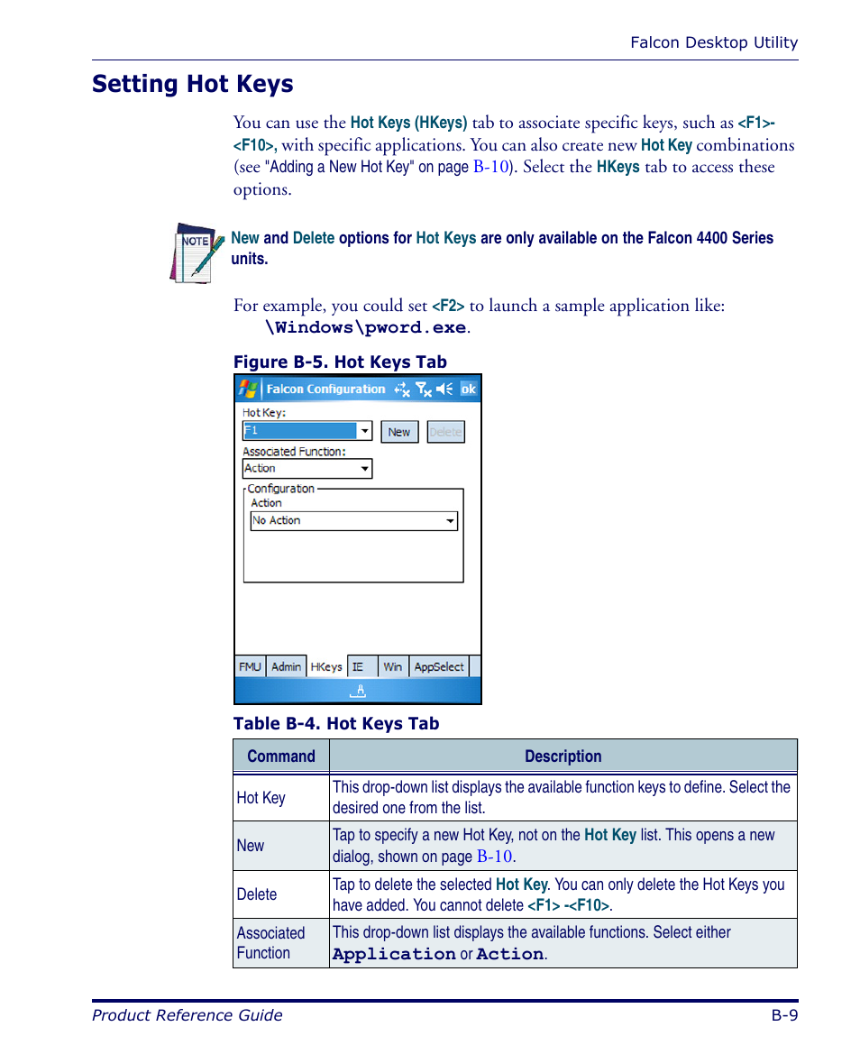 Setting hot keys | Datalogic Scanning FALCON 4400 SERIES User Manual | Page 81 / 212