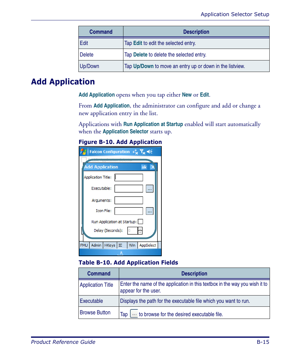 Add application, B-15 | Datalogic Scanning FALCON 4400 SERIES User Manual | Page 87 / 212