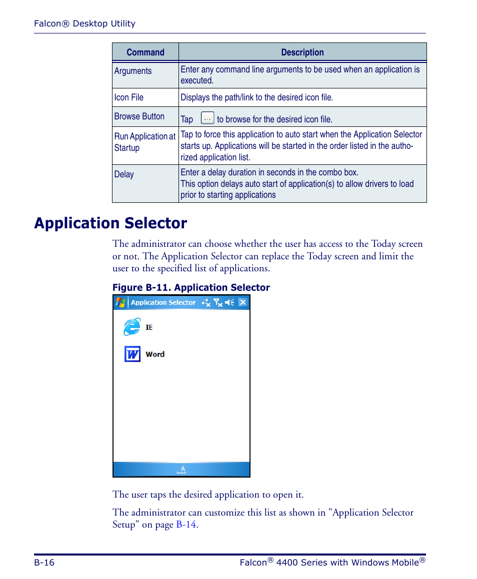 Application selector | Datalogic Scanning FALCON 4400 SERIES User Manual | Page 88 / 212