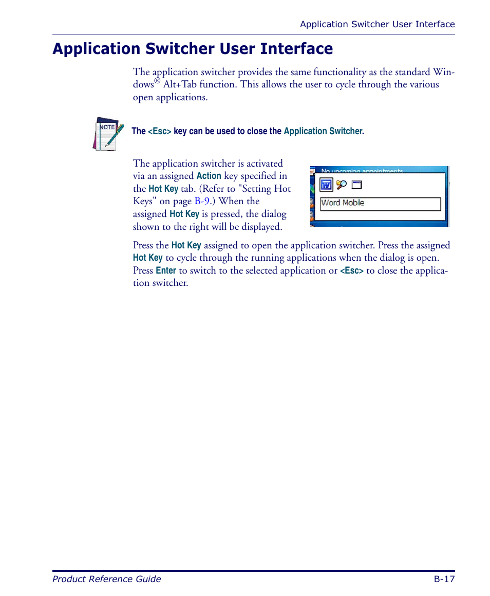 Application switcher user interface | Datalogic Scanning FALCON 4400 SERIES User Manual | Page 89 / 212