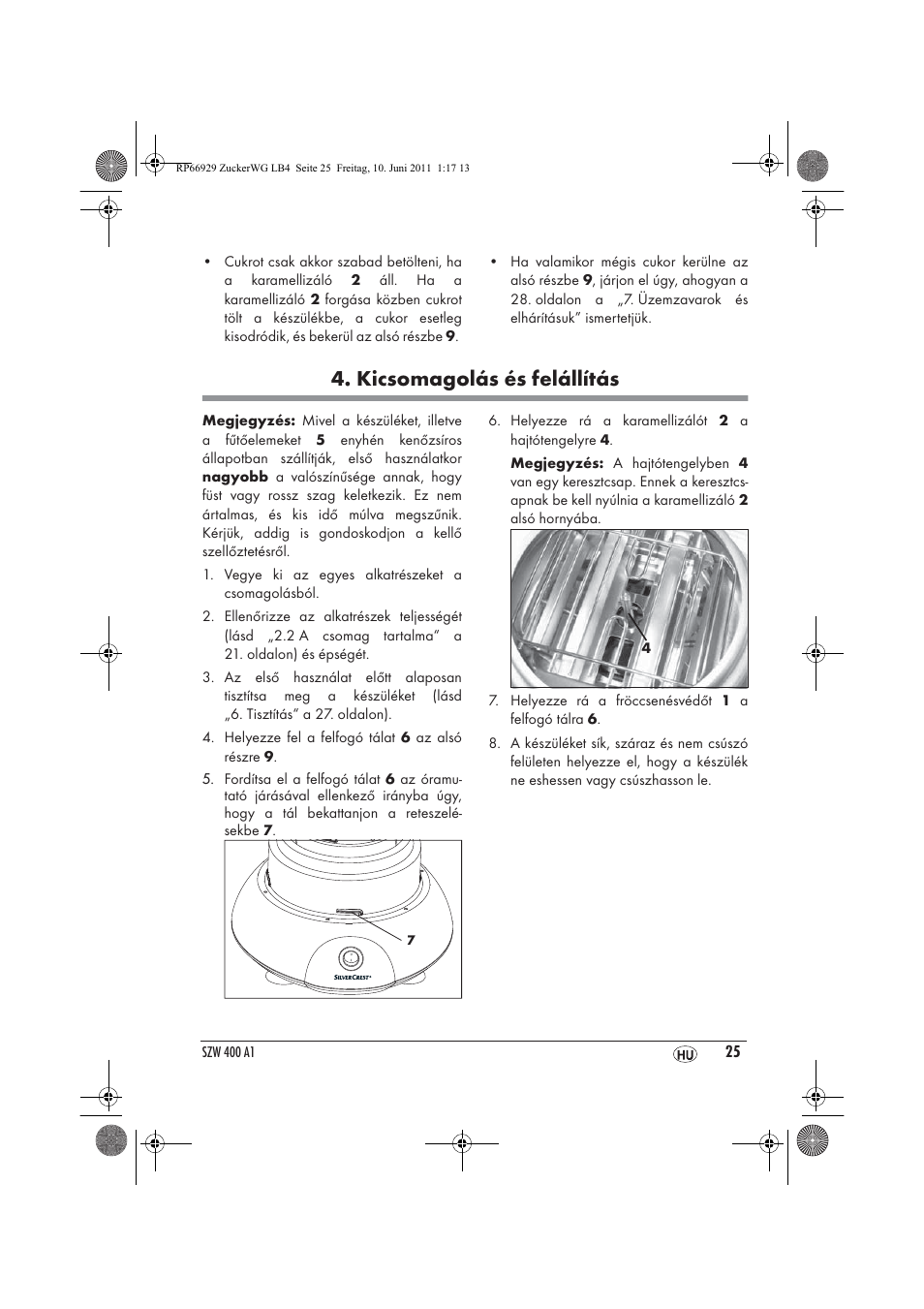 Kicsomagolás és felállítás | Silvercrest SZW 400 A1 User Manual | Page 27 / 70