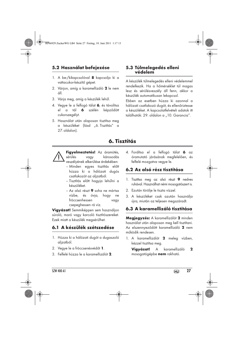 Tisztítás | Silvercrest SZW 400 A1 User Manual | Page 29 / 70