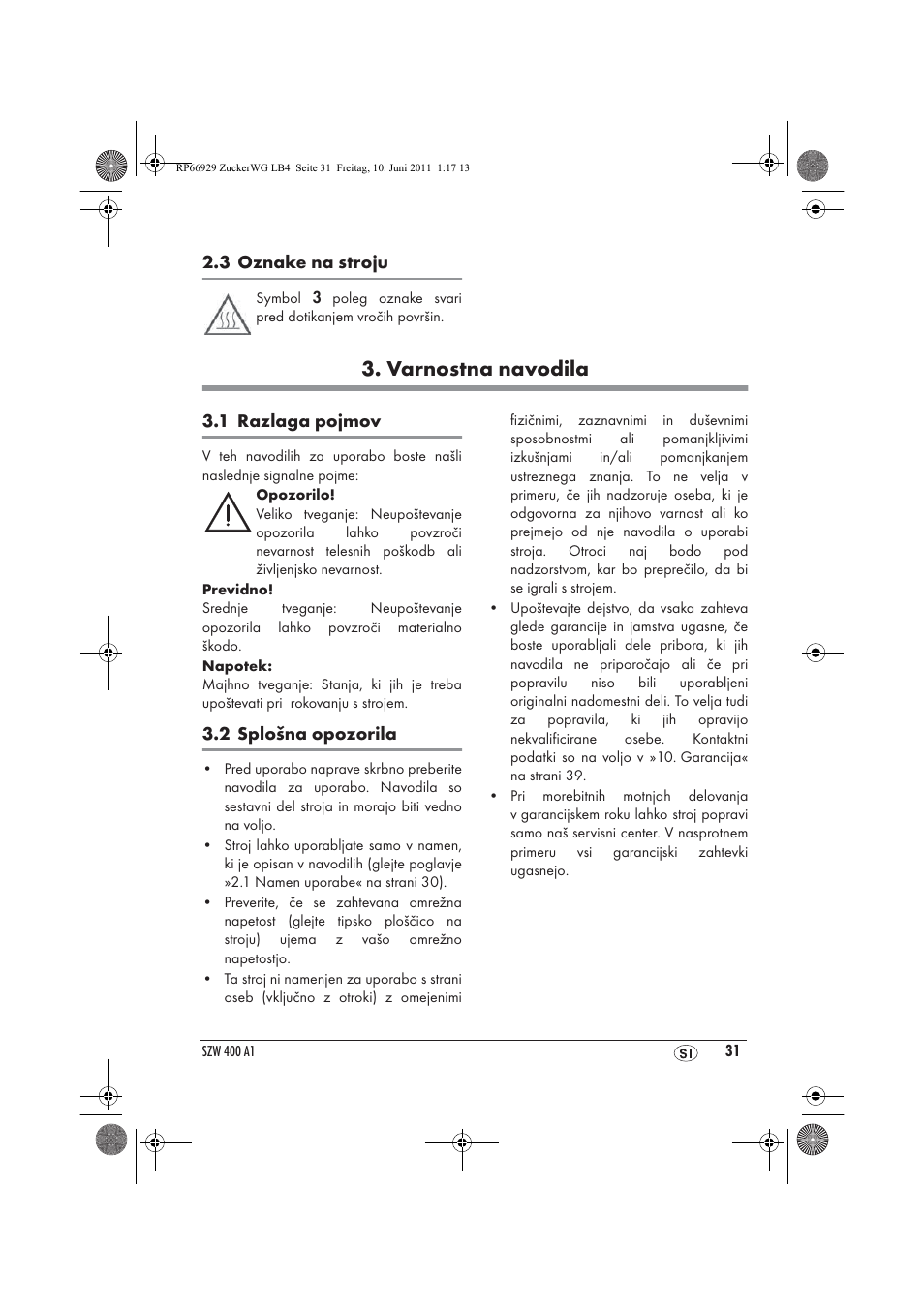 Varnostna navodila | Silvercrest SZW 400 A1 User Manual | Page 33 / 70