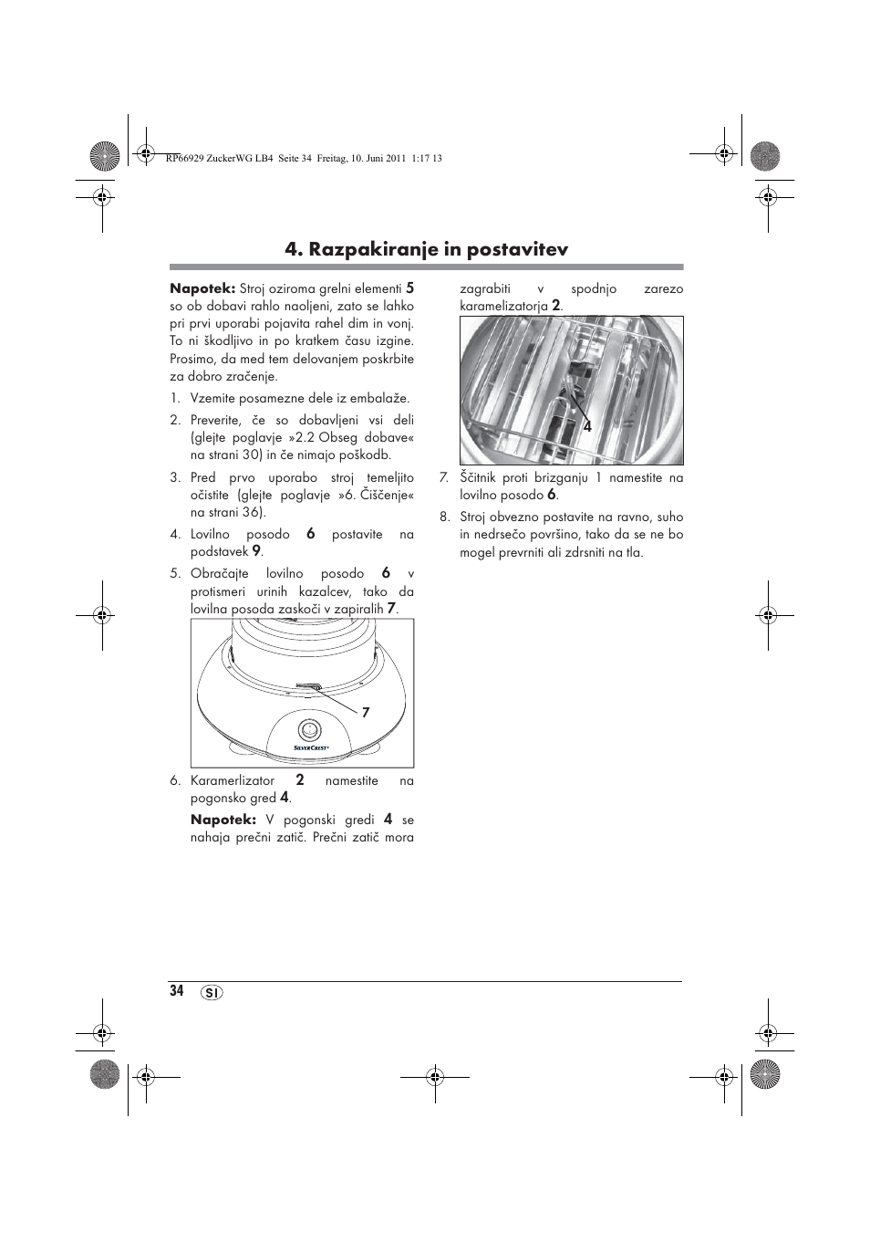 Razpakiranje in postavitev | Silvercrest SZW 400 A1 User Manual | Page 36 / 70