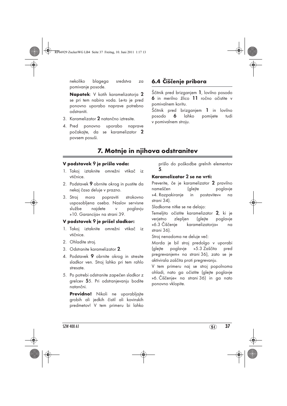 Motnje in njihova odstranitev | Silvercrest SZW 400 A1 User Manual | Page 39 / 70