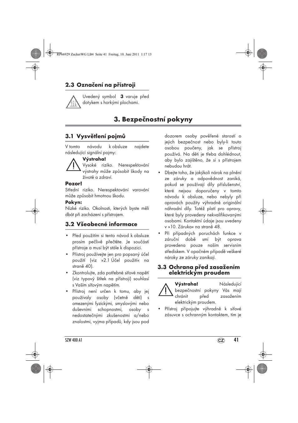 Bezpečnostní pokyny | Silvercrest SZW 400 A1 User Manual | Page 43 / 70