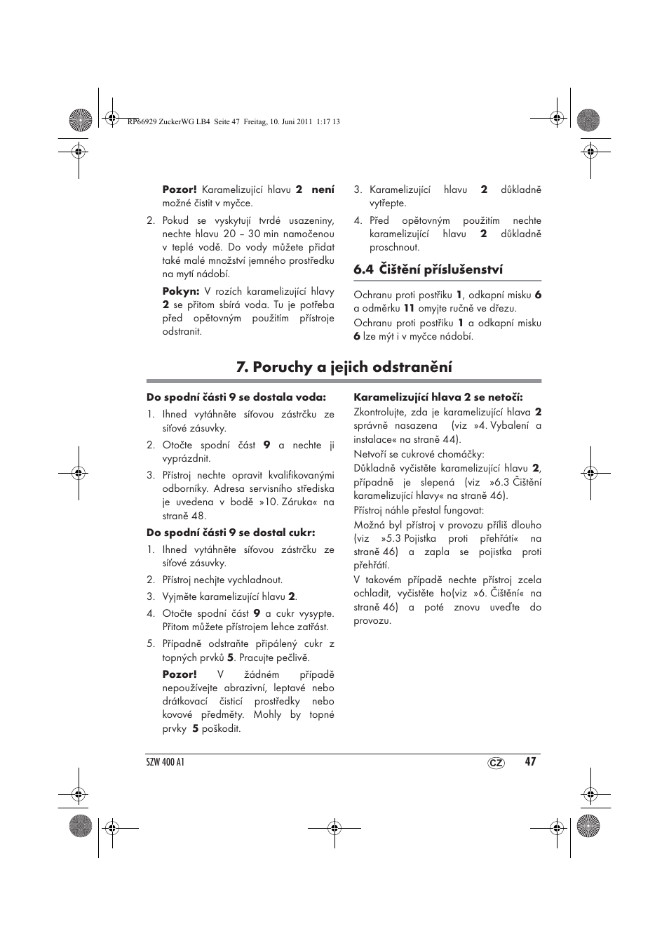 Poruchy a jejich odstranění | Silvercrest SZW 400 A1 User Manual | Page 49 / 70