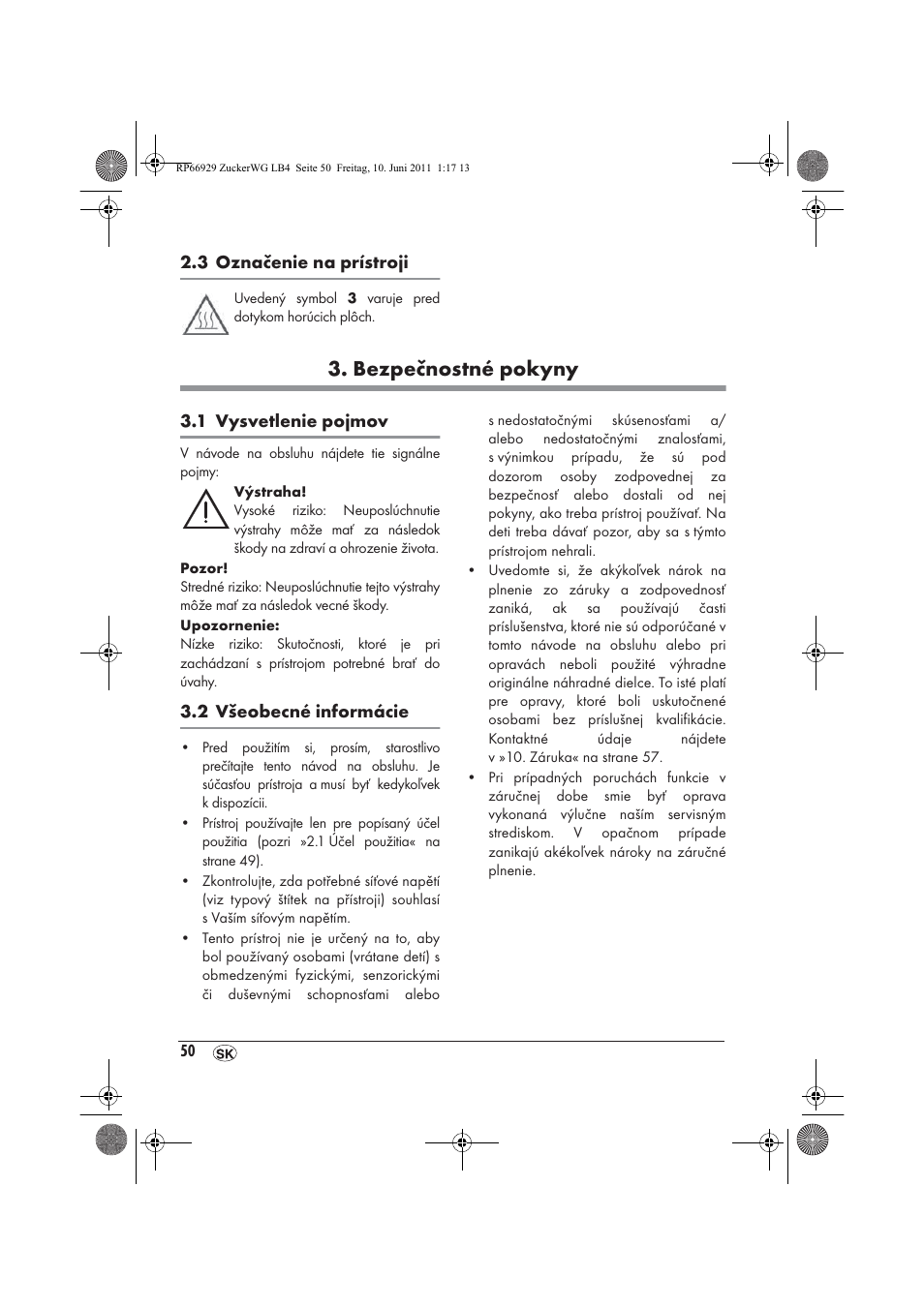 Bezpečnostné pokyny | Silvercrest SZW 400 A1 User Manual | Page 52 / 70