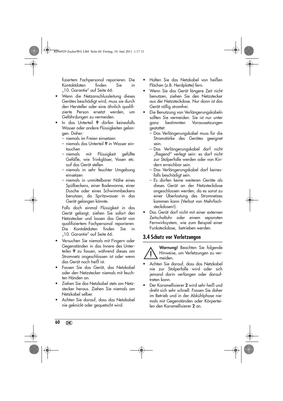 4 schutz vor verletzungen | Silvercrest SZW 400 A1 User Manual | Page 62 / 70